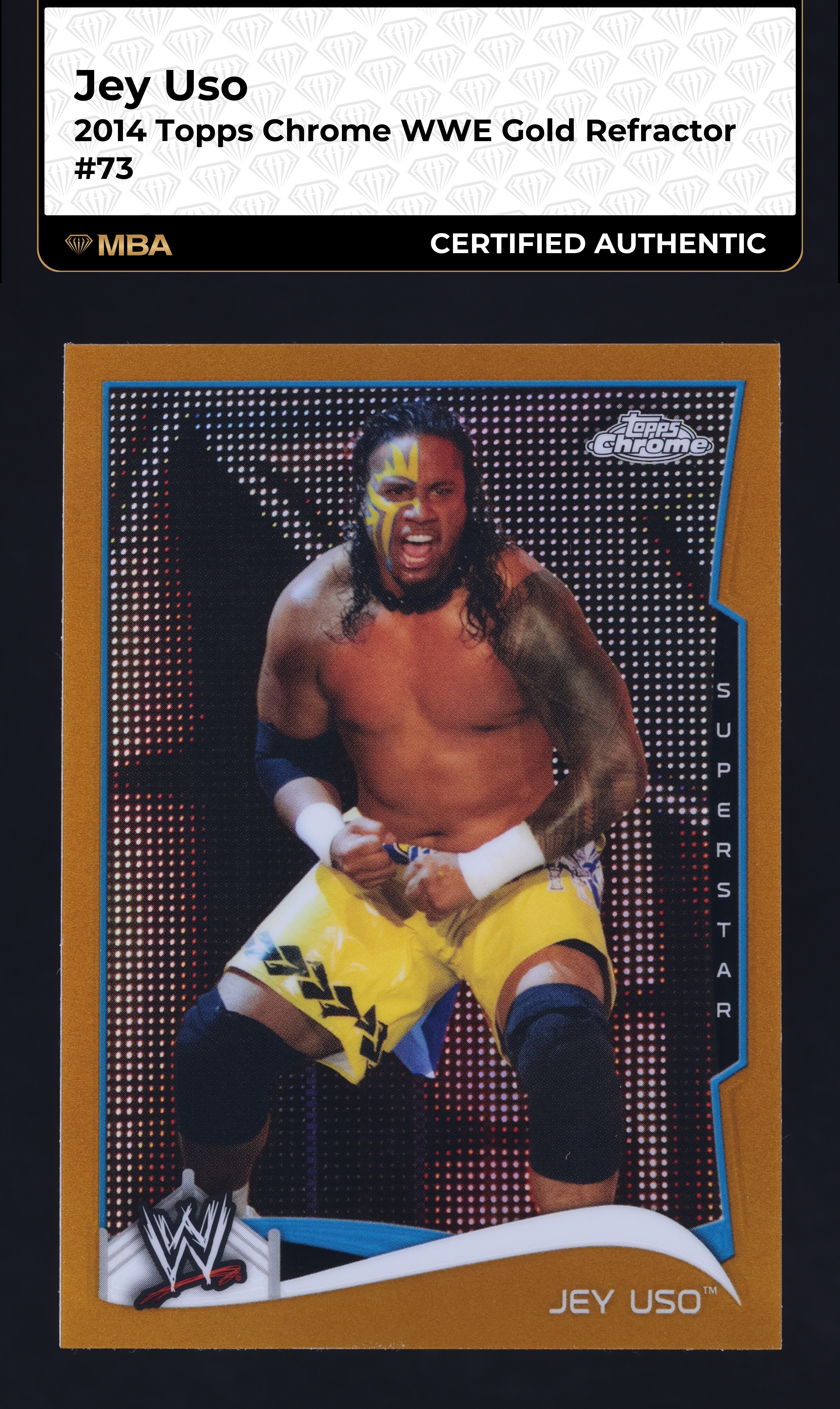 2014 Topps Chrome WWE Gold Refractor Jey Uso /50 #73 MBA AUTH