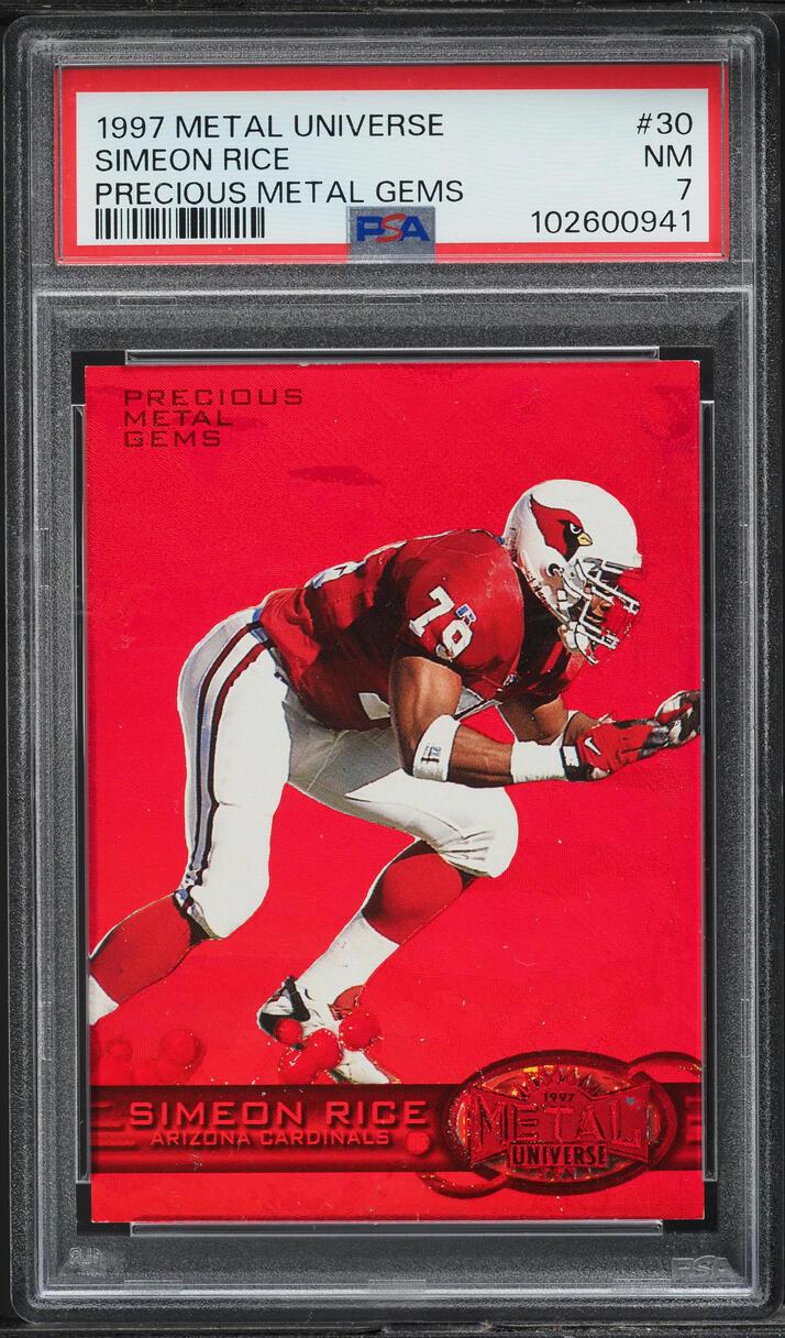1997 Metal Universe Precious Metal Gems PMG Red Simeon Rice /150 #30 PSA 7 NRMT