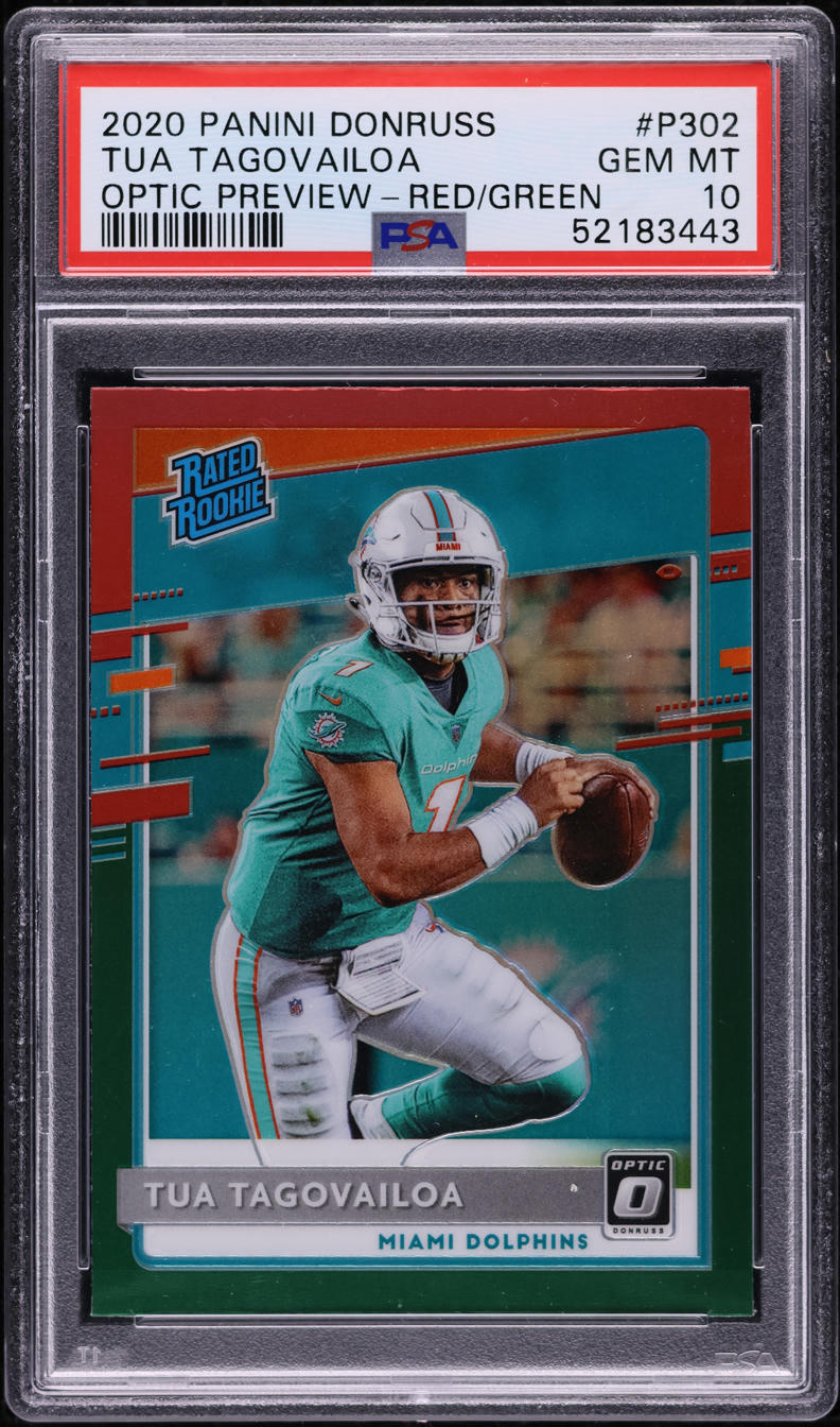 2020 Donruss Optic Preview Red Green Tua Tagovailoa ROOKIE #P-302 PSA 10 GEM