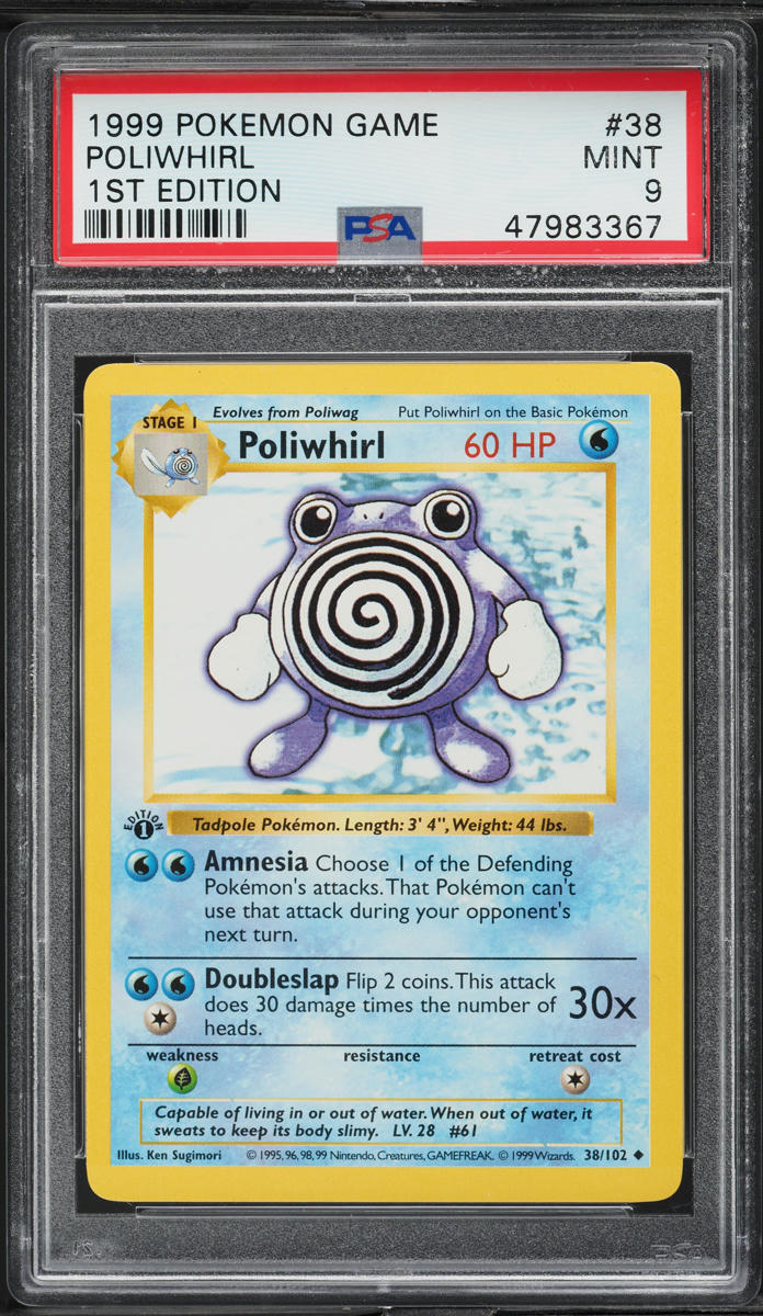 1999 Pokemon Base Set Shadowless 1st Edition Poliwhirl #38 PSA 9 MINT