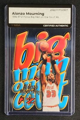 1996 Skybox Z-Force Big Men On Court Alonzo Mourning #6 MBA AUTH