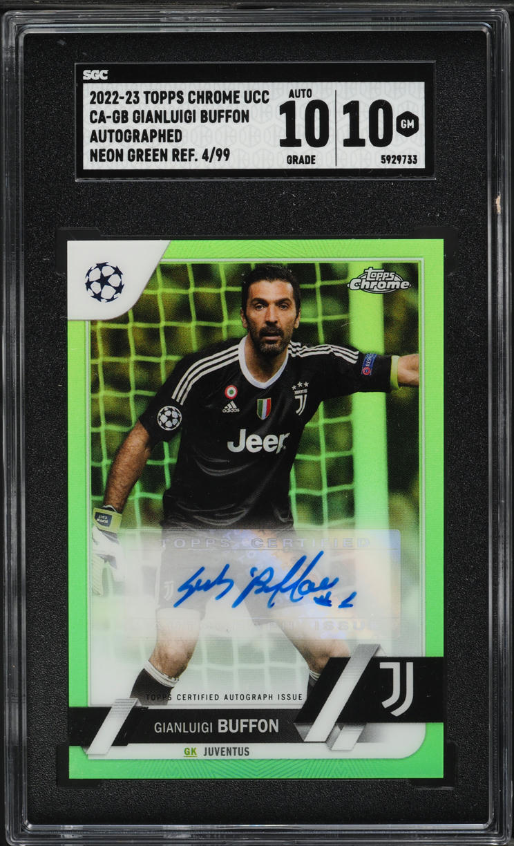 2022 Topps Chrome UCC Neon Green Gianluigi Buffon AUTO /99 SGC 10 GEM MINT