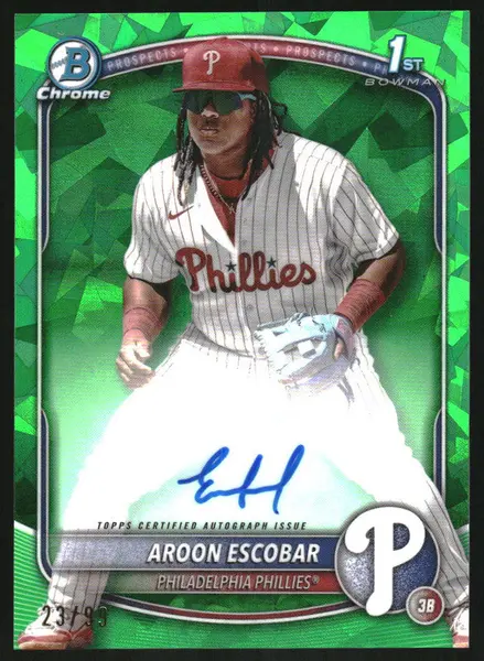 2025 Bowman Sapphire Chrome Autographs Green Refractors Aroon Escobar Auto /99