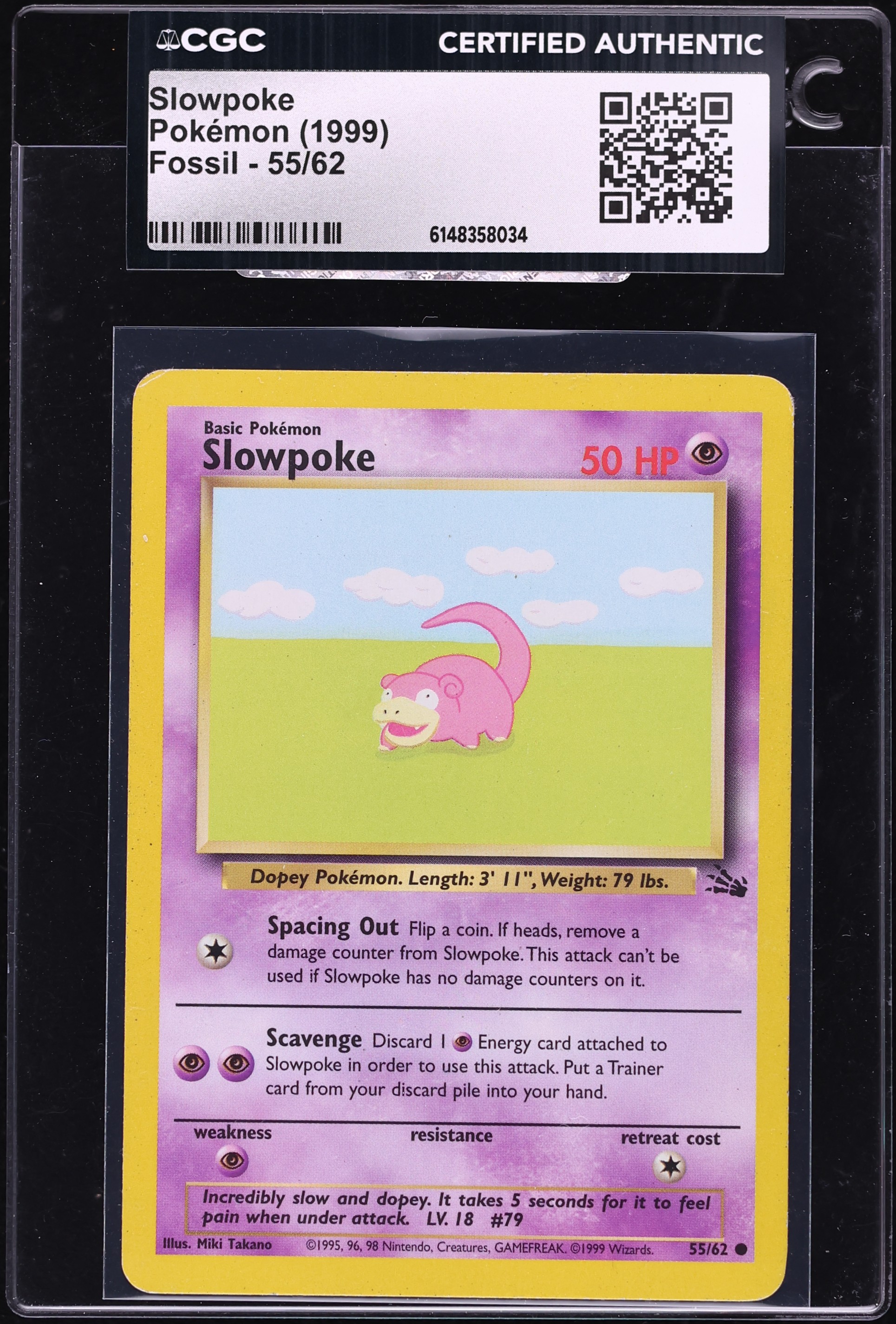 1999 Pokemon Fossil Slowpoke #55 CGC AUTH