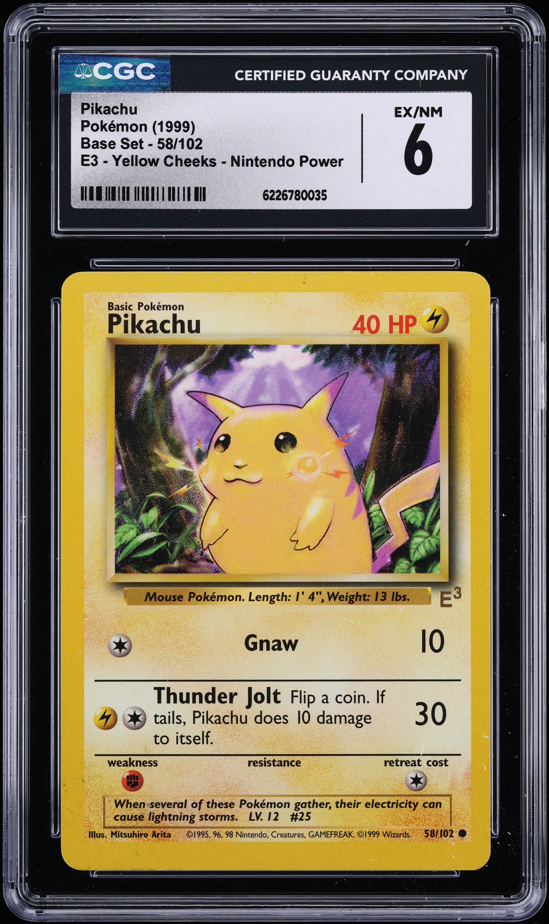 1999 Pokemon Base Set E3 Nintendo Power Yellow Cheeks Pikachu #58 CGC 6 EXMT