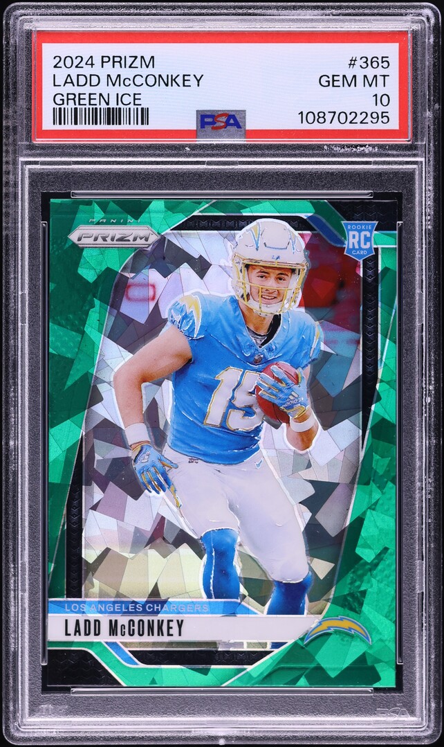2024 Panini Prizm Green Ice Ladd McConkey ROOKIE #365 PSA 10 GEM MINT
