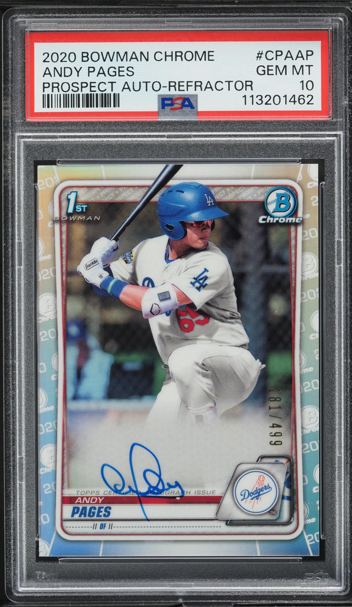 2020 Bowman Chrome Refractor Andy Pages PROSPECT AUTO /499 #CPA-AP PSA 10 GEM