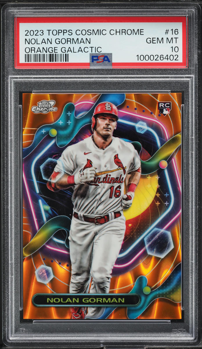 2023 Topps Cosmic Chrome Orange Galactic Nolan Gorman ROOKIE /25 #16 PSA 10 GEM