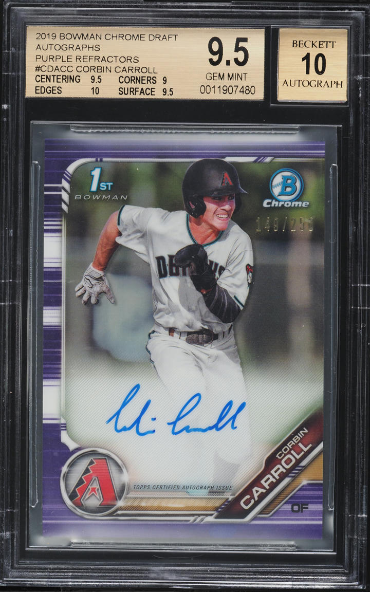 2019 Bowman Chrome Purple Refractor Corbin Carroll ROOKIE AUTO /250 BGS 9.5 GEM MINT