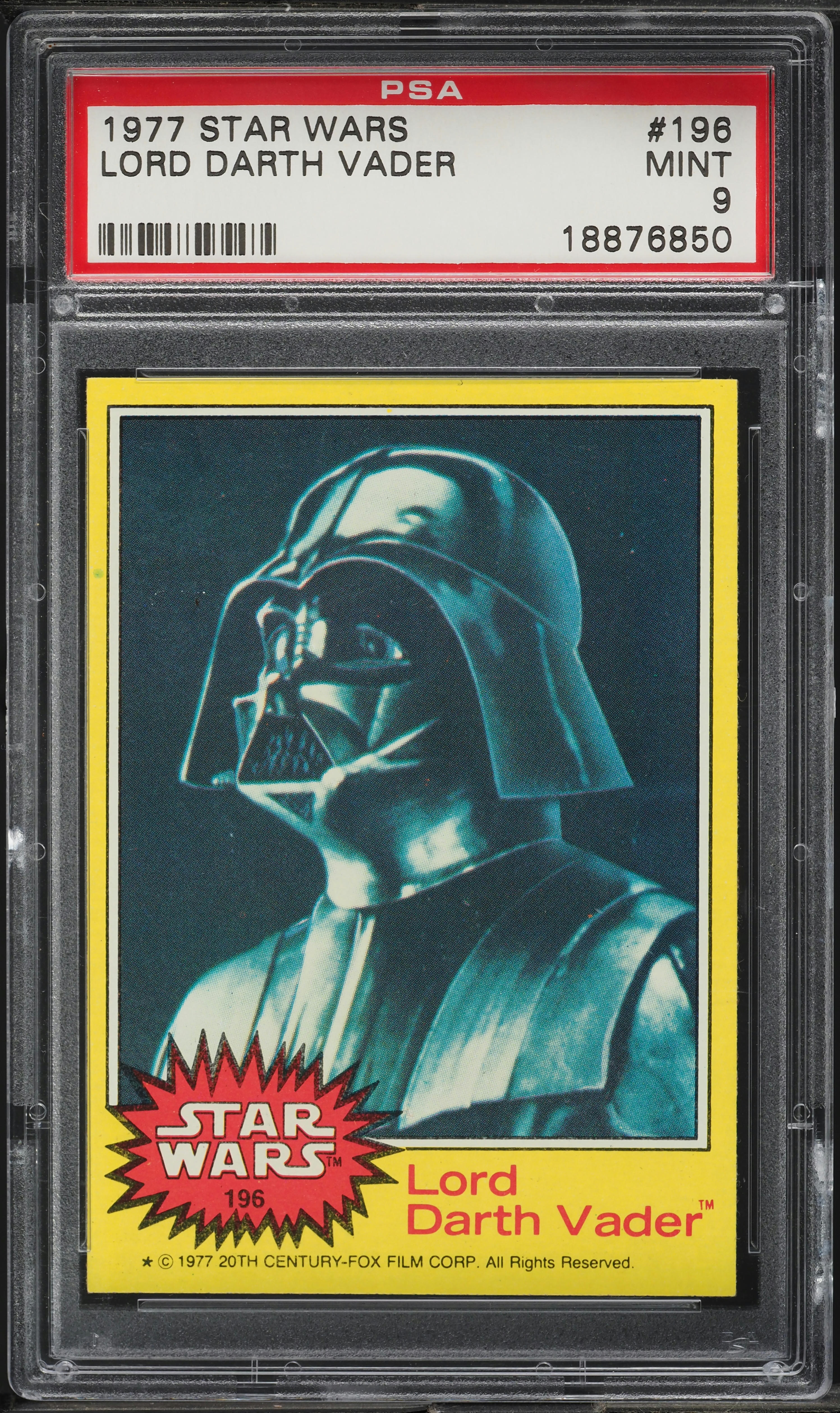 1977 Topps Star Wars Lord Darth Vader #196 PSA 9 MINT