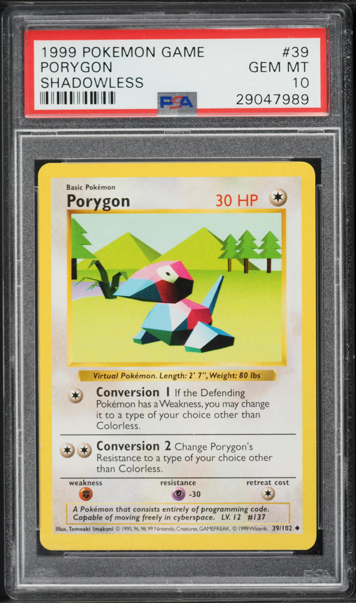 1999 Pokemon Base Set Shadowless Porygon #39 PSA 10 GEM MINT