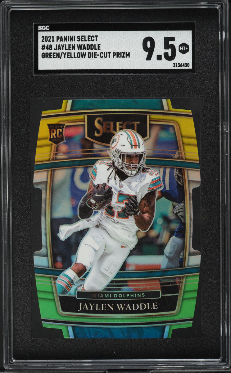 2021 Select Concourse Green/Yellow Prizm Die-Cut Jaylen Waddle RC #48 SGC 9.5