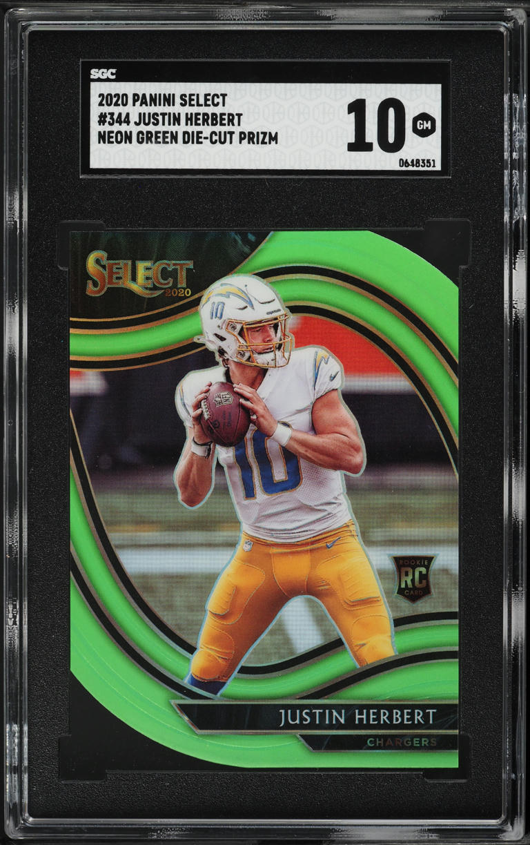 2020 Select Field Level Neon Green Prizm Die-Cut Justin Herbert RC #344 SGC 10