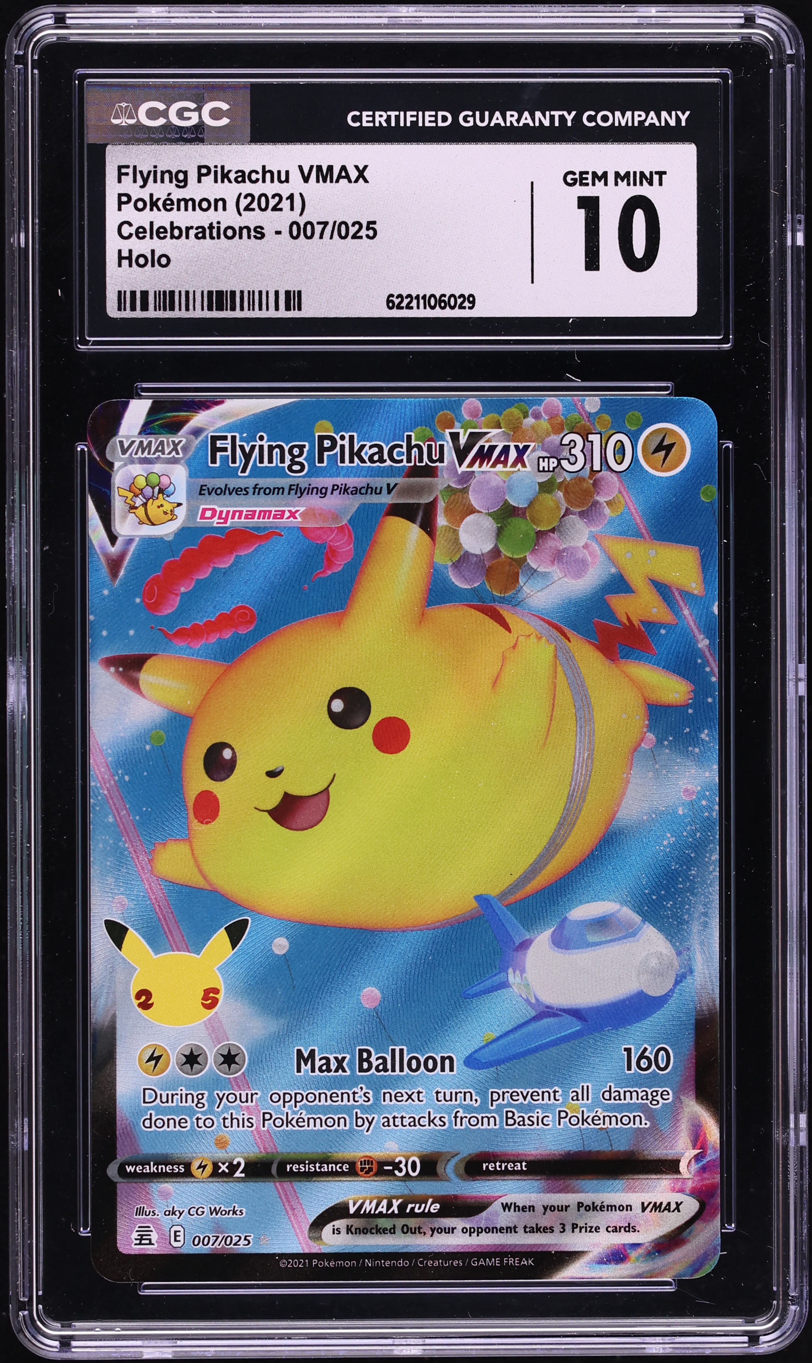 2021 Pokemon Sword & Shield Celebrations Full Art Flying Pikachu VMAX #7 CGC 10 GEM MINT