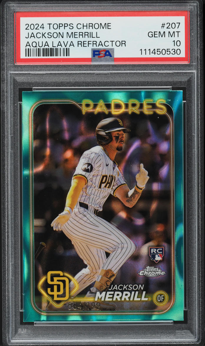 2024 Topps Chrome Aqua Lava Refractor Jackson Merrill RC /199 #207 PSA 10 GEM