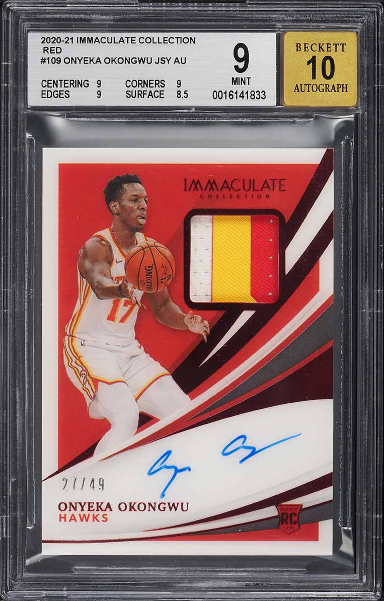 2020 Immaculate Collection Red Onyeka Okongwu ROOKIE PATCH AUTO /49 #109 BGS 9