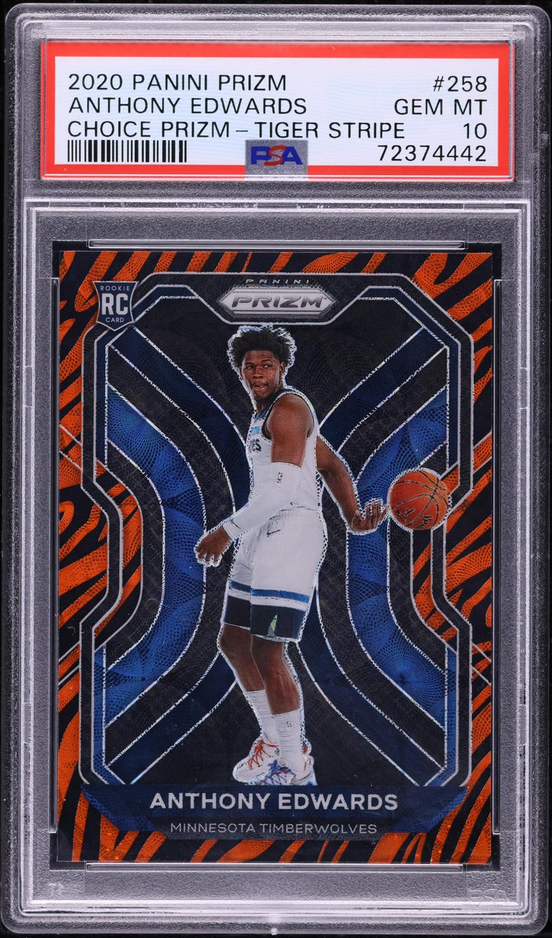 2020 Panini Prizm Choice Tiger Stripe Anthony Edwards ROOKIE #258 PSA 10 GEM