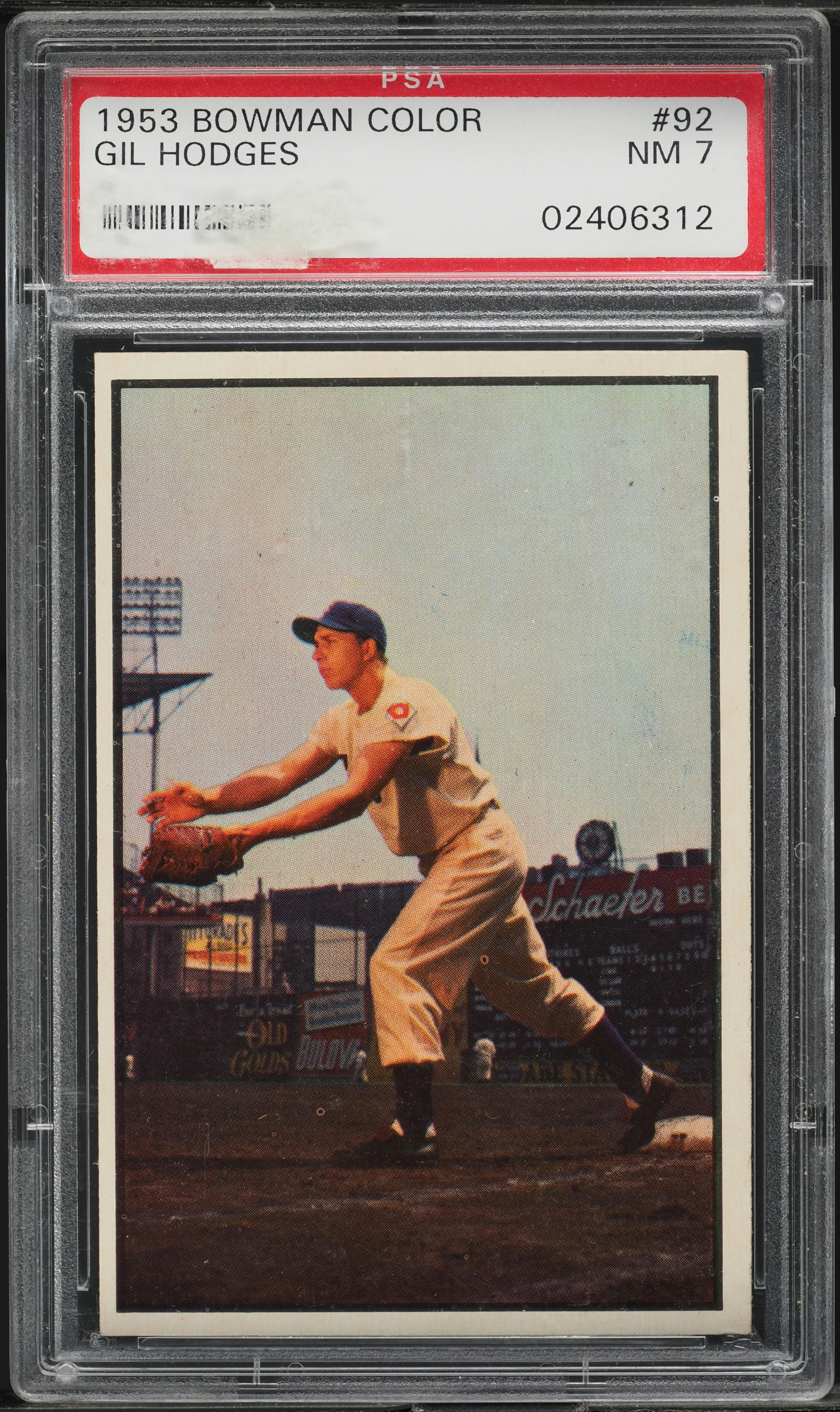 1953 Bowman Color SETBREAK Gil Hodges #92 PSA 7 NRMT