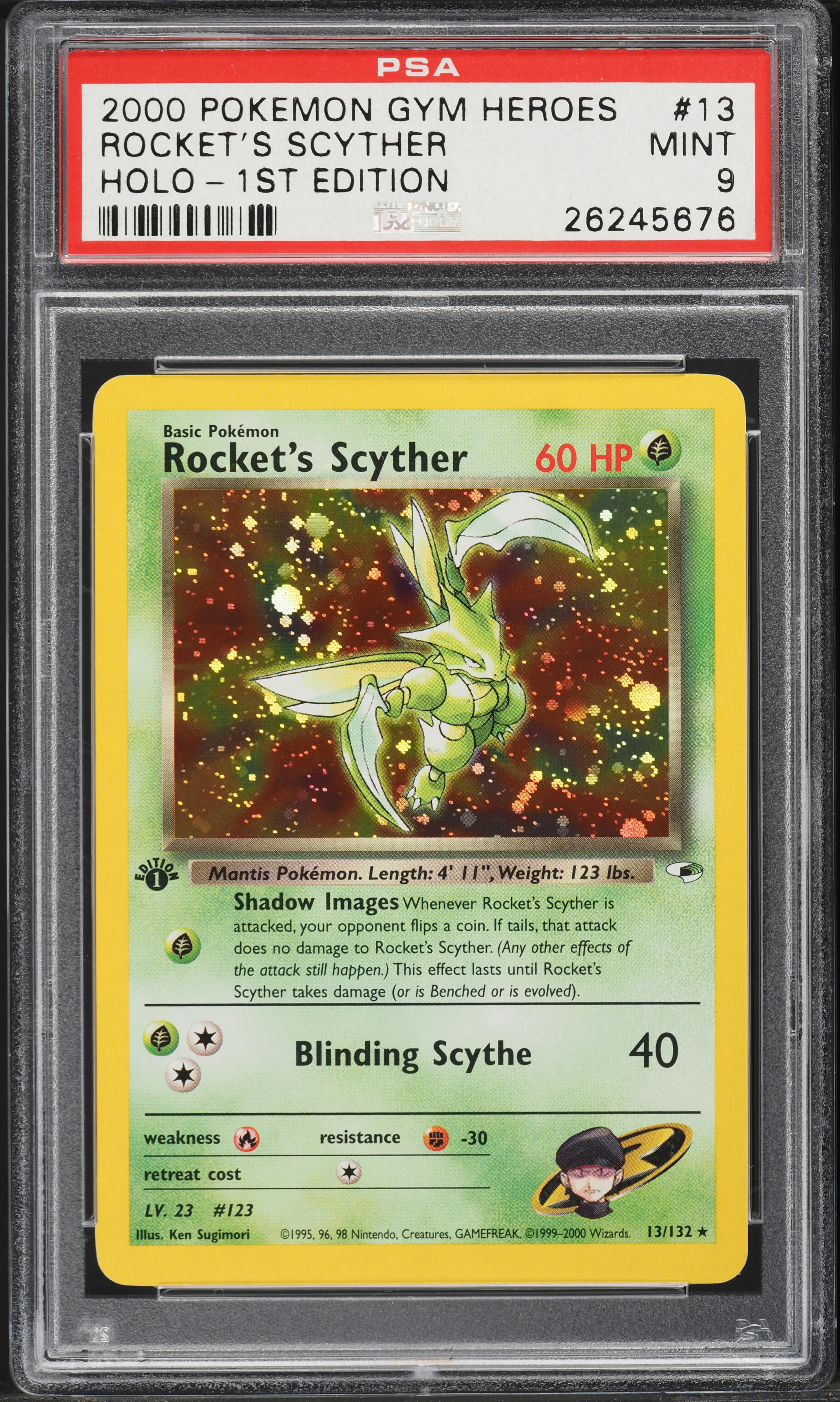 2000 Pokemon Gym Heroes 1st Edition Holo Rocket's Scyther #13 PSA 9 MINT