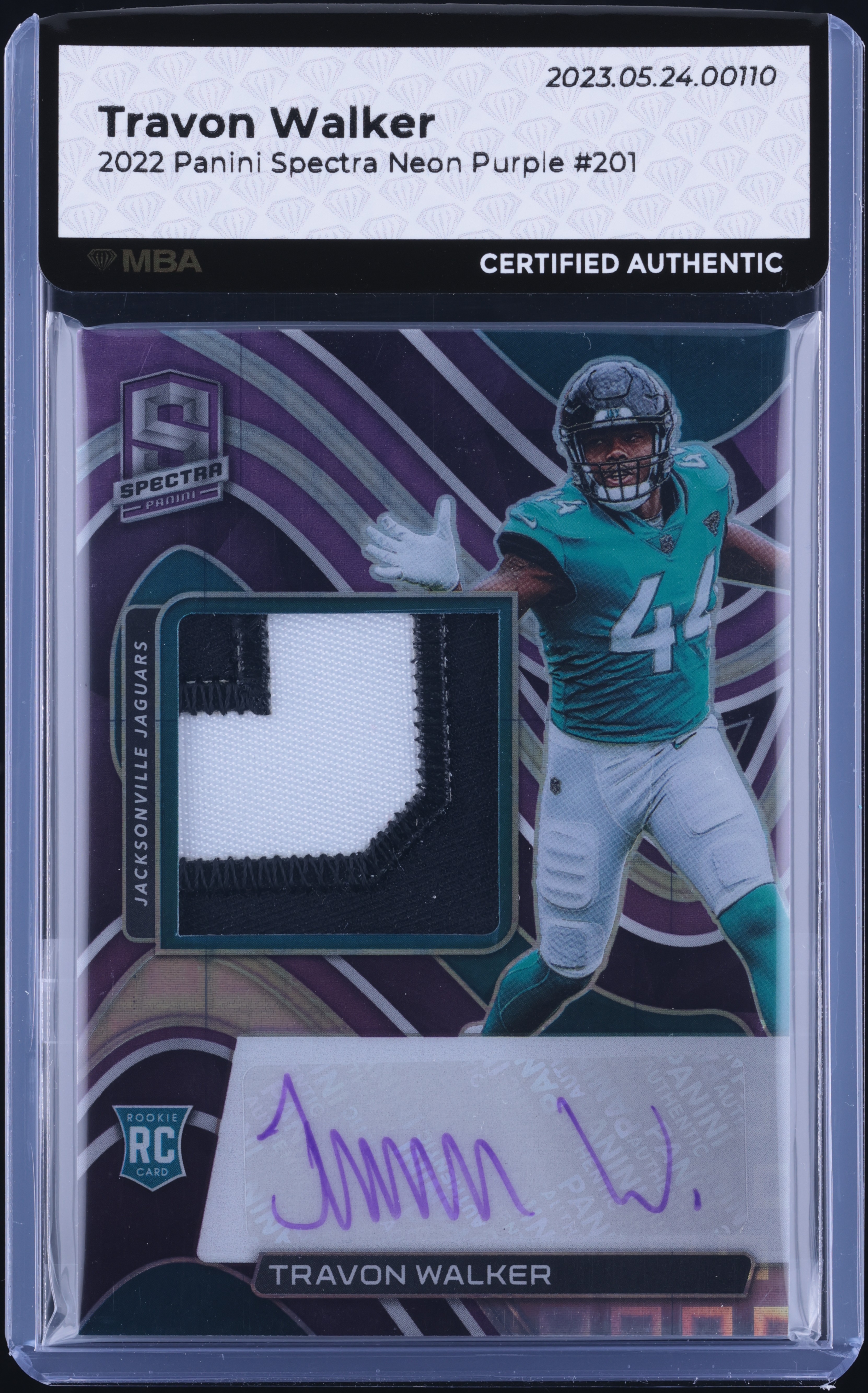 2022 Panini Spectra Neon Purple Travon Walker RC PATCH AUTO /30 #201 MBA AUTH