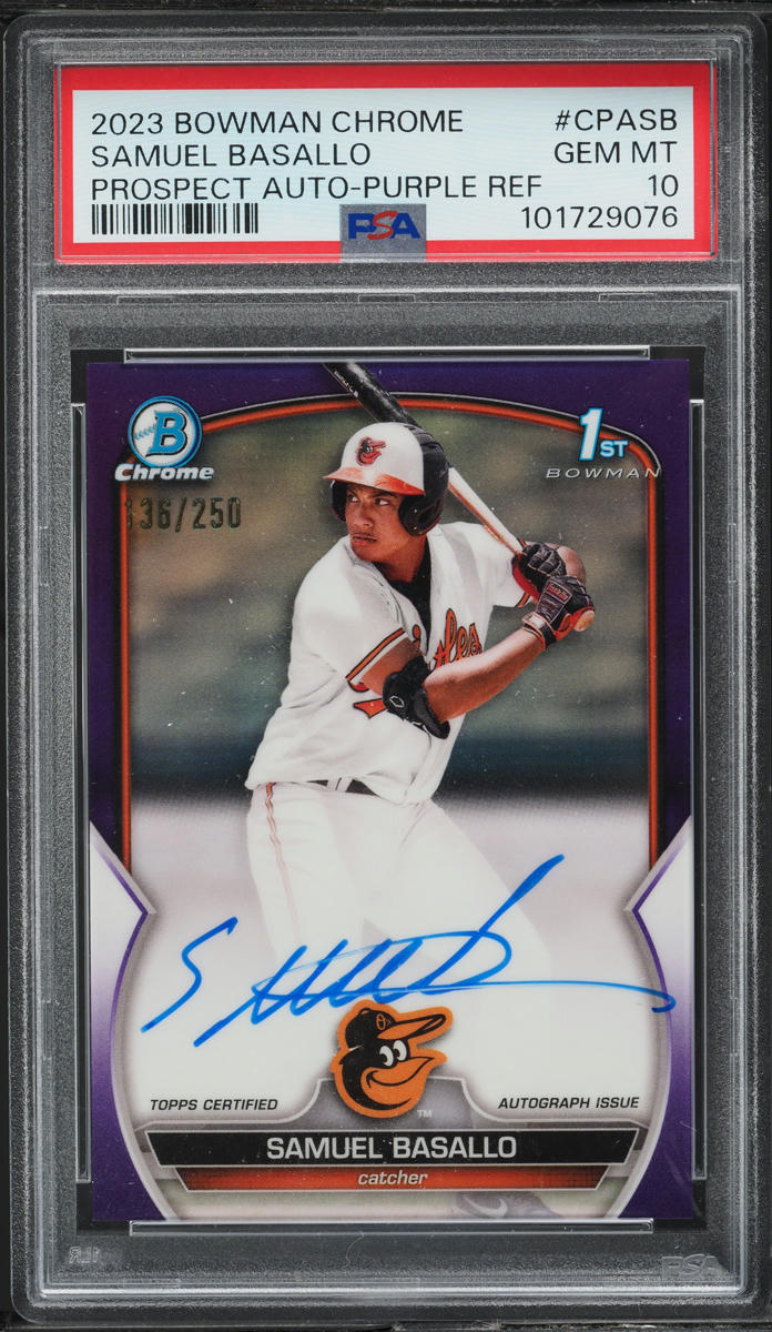 2023 Bowman Chrome Purple Samuel Basallo AUTO /250 #CPA-SB PSA 10 GEM MINT
