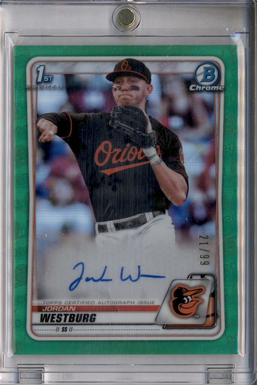 2020 Bowman Chrome Draft Autographs Green Refractors Jordan Westburg RC Auto /99