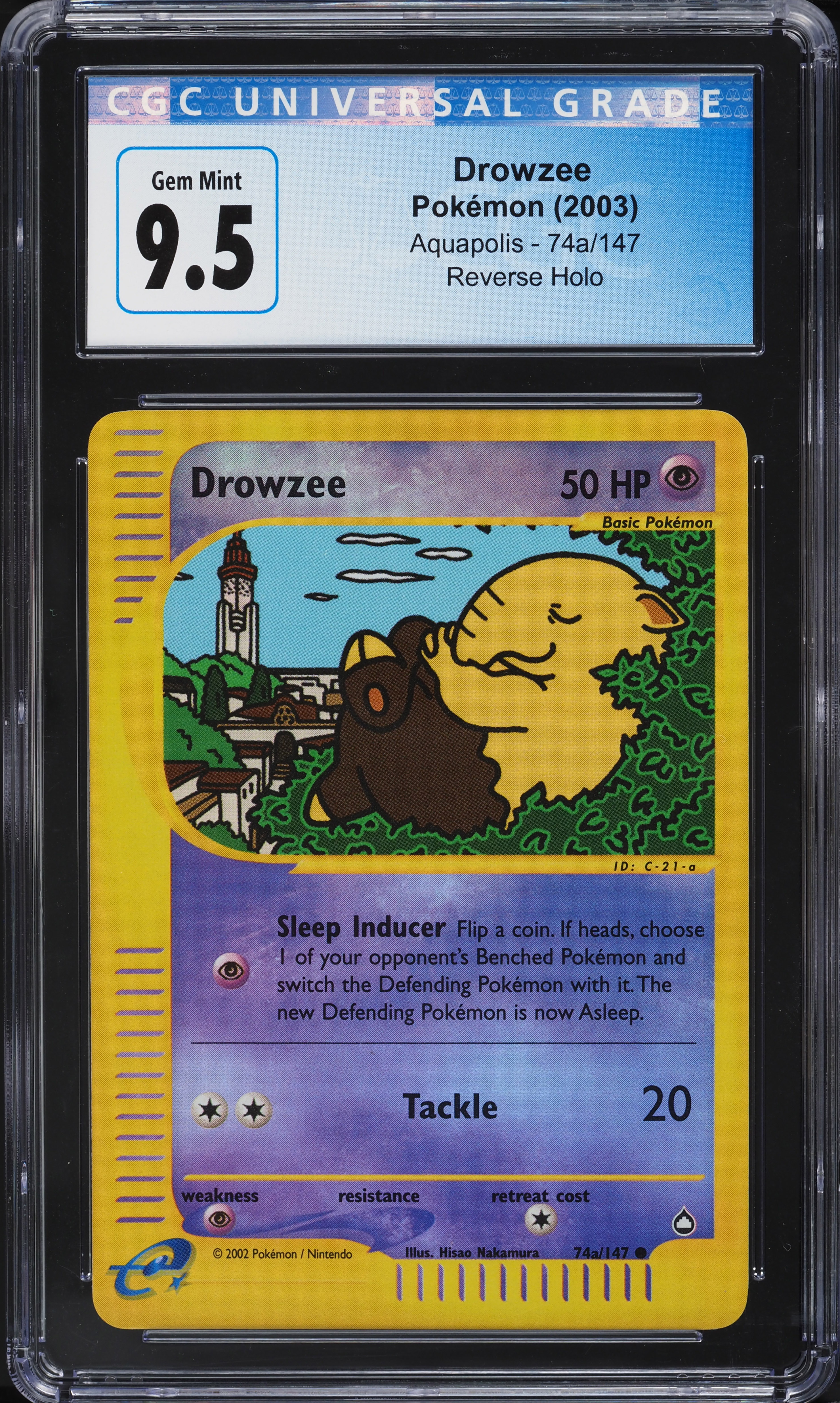 2003 Pokemon Aquapolis Reverse Holo Drowzee #74 CGC 9.5 GEM MINT