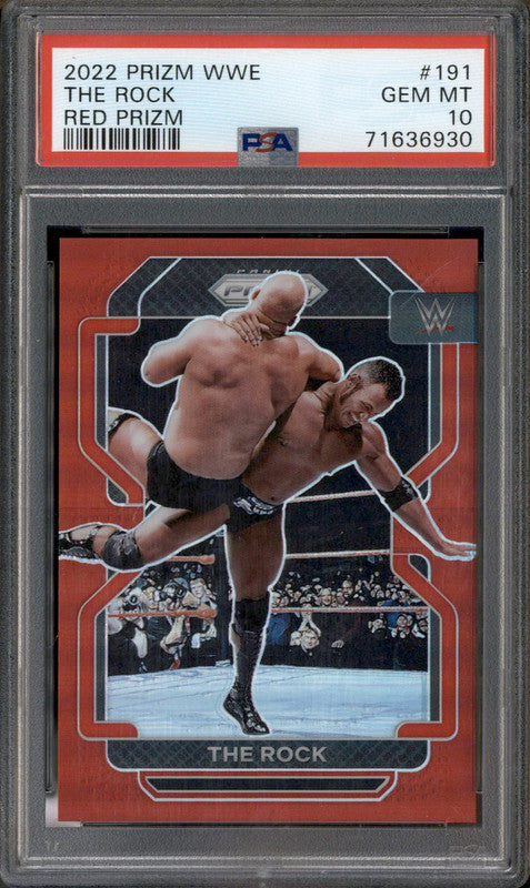 2022 Panini Prizm WWE Red Prizm #191 The Rock /299 PSA 10