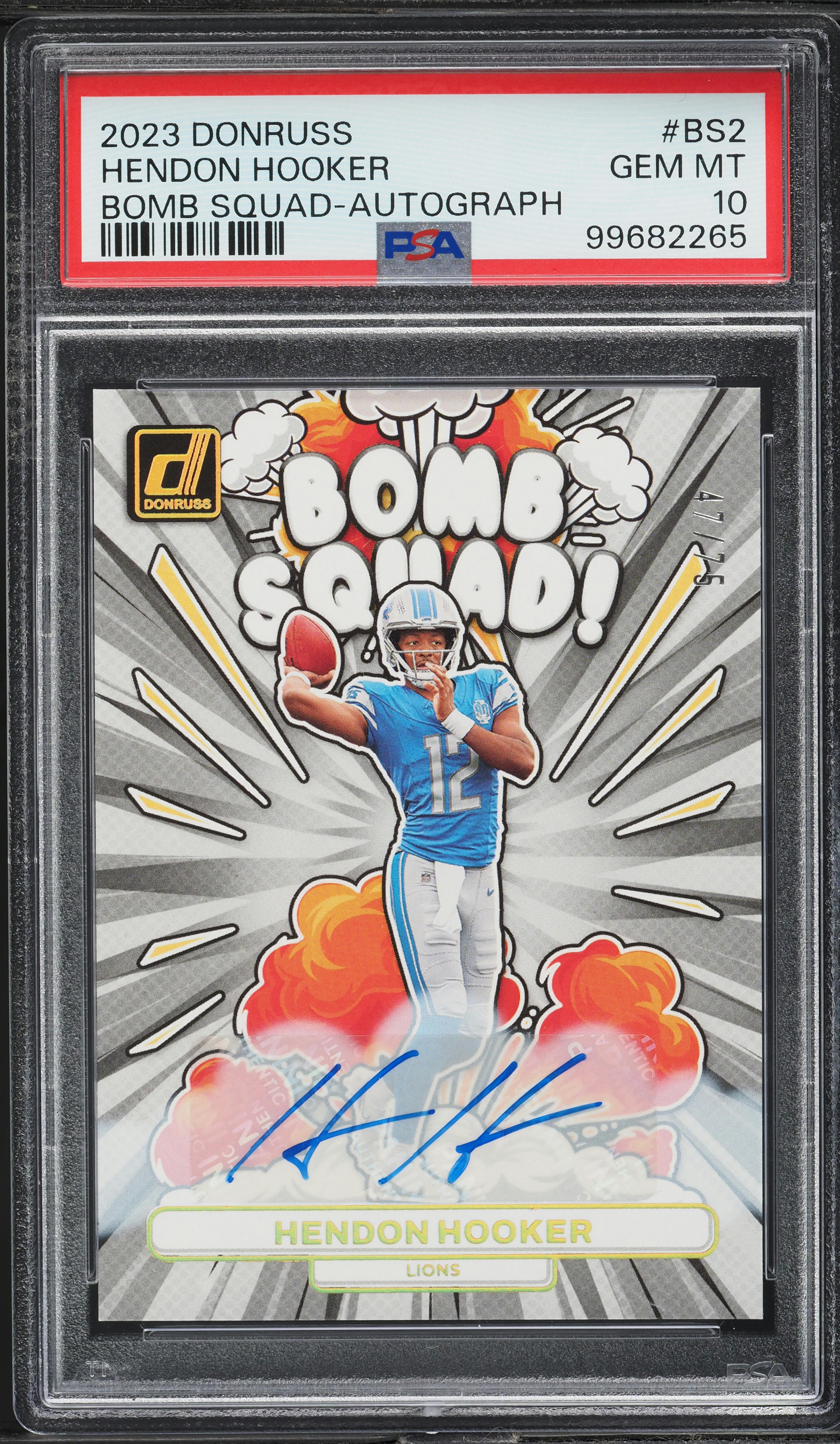 2023 Donruss Bomb Squad Hendon Hooker ROOKIE AUTO /75 #BS2 PSA 10 GEM MINT