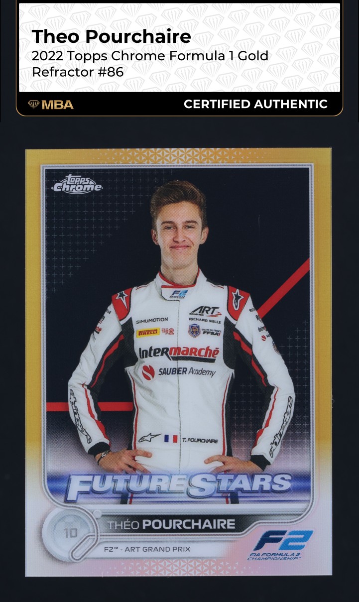 2022 Topps Chrome Formula 1 F1 Gold Refractor Theo Pourchaire /50 #86 MBA AUTH