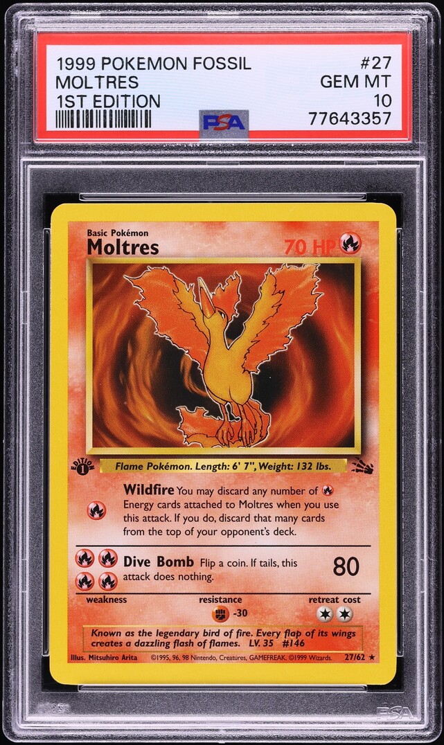 1999 Pokemon Fossil 1st Edition Moltres #27 PSA 10 GEM MINT