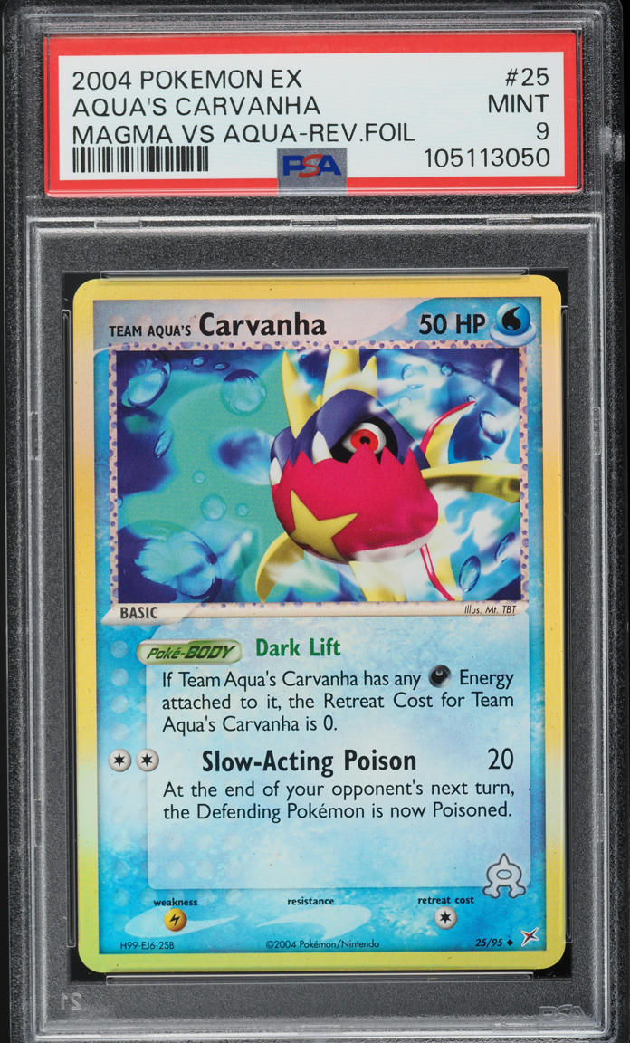 2004 Pokemon EX Team Magma Vs Aqua Reverse Holo Team Aqua's Carvanha #25 PSA 9