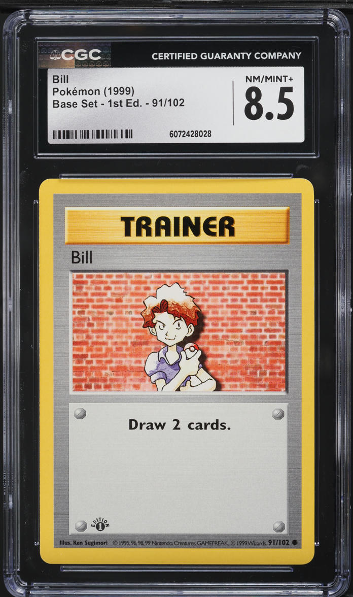 1999 Pokemon Base Set Shadowless 1st Edition Bill #91 CGC 8.5 NM-MT+