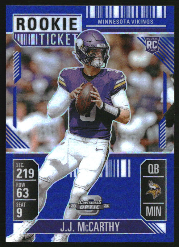 2024 Panini Contenders Optic Rookie Ticket Blue Prizm #71 J.J. McCarthy RC /99