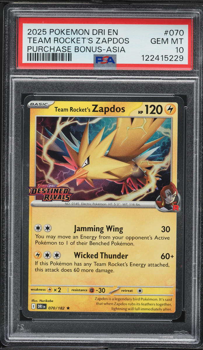 2025 Pokemon Dri En Destined Rivals Bonus Asia Team Rocket's Zapdos #070 PSA 10