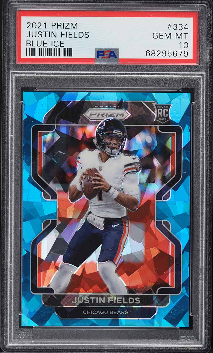 2021 Panini Prizm Blue Ice Justin Fields ROOKIE /99 #334 PSA 10 GEM MINT