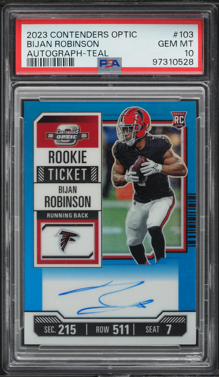 2023 Panini Contenders Optic Teal Bijan Robinson RC AUTO /99 #103 PSA 10 GEM