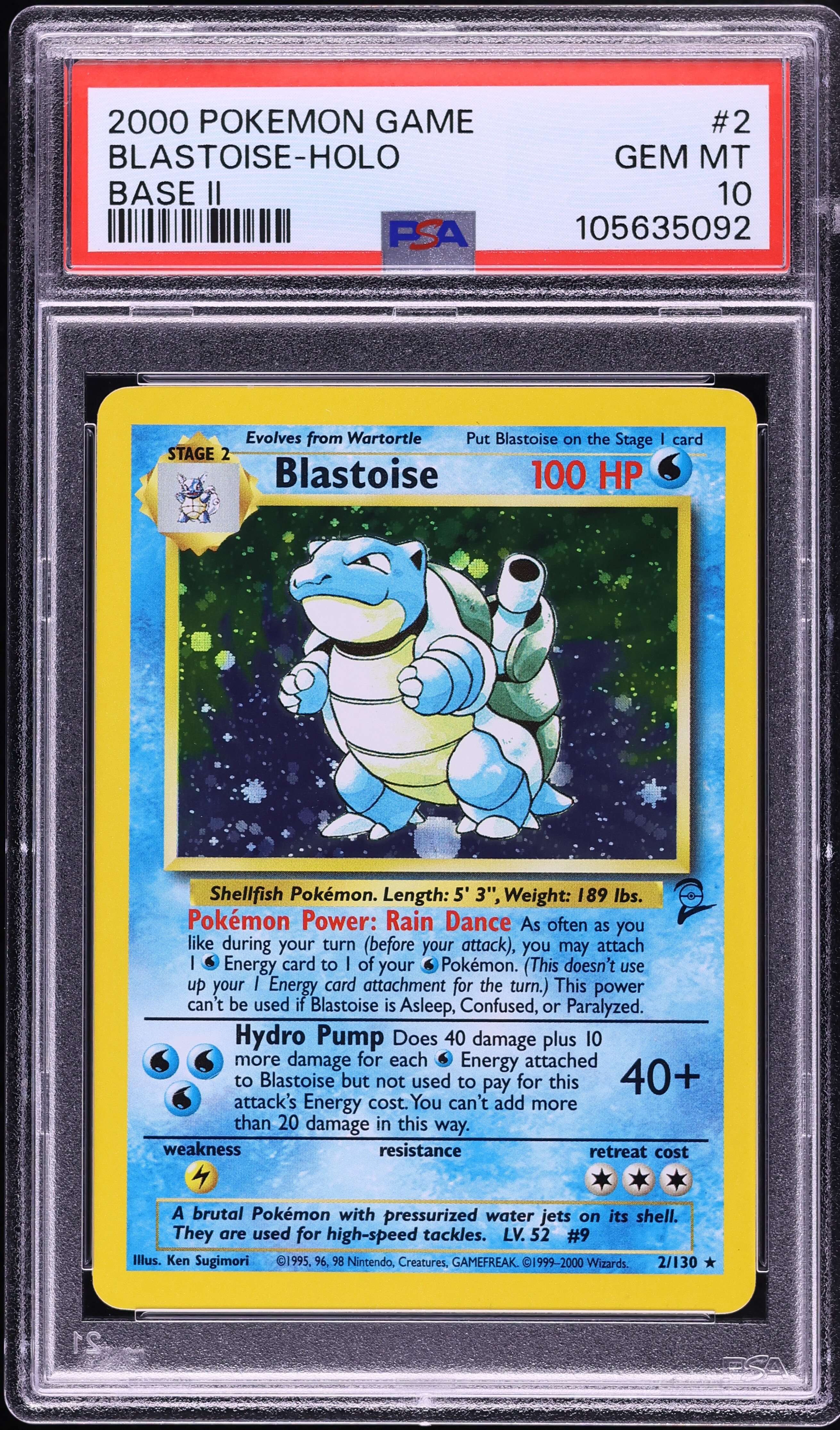 2000 Pokemon Base Set 2 Holo Blastoise #2 PSA 10 GEM MINT
