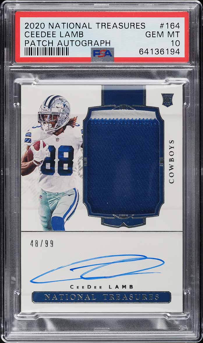 2020 National Treasures CeeDee Lamb ROOKIE PATCH AUTO /99 #164 PSA 10 GEM MINT
