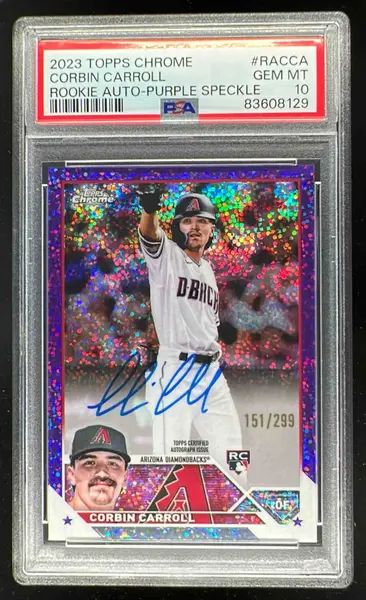 2023 Topps Chrome Rookie Purple Speckle Corbin Carroll RC Auto /299 PSA 10