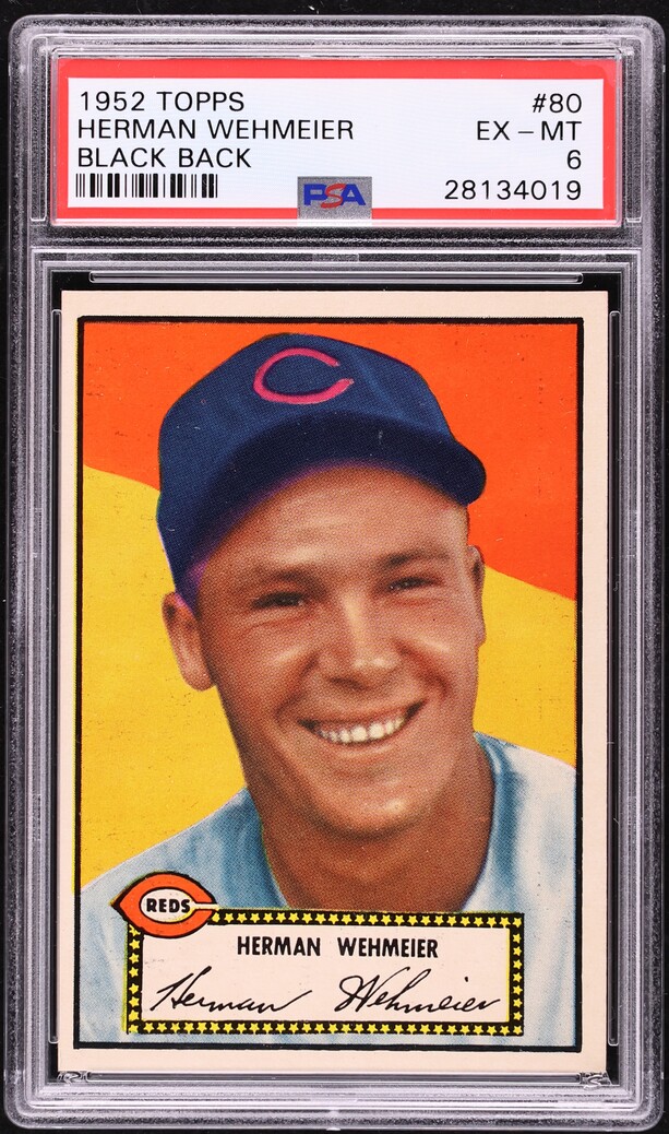 1952 Topps Herman Wehmeier BLACK BACK #80 PSA 6 EXMT