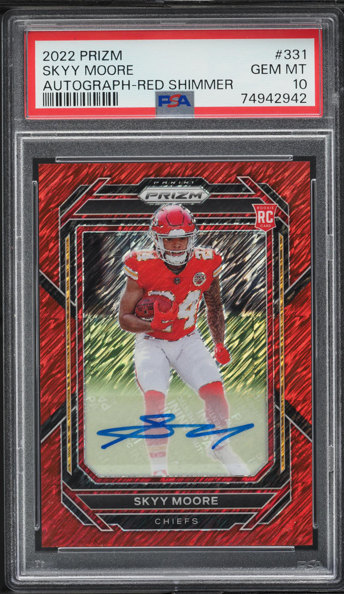 2022 Panini Prizm Red Shimmer Skyy Moore ROOKIE AUTO /35 #331 PSA 10 GEM MINT