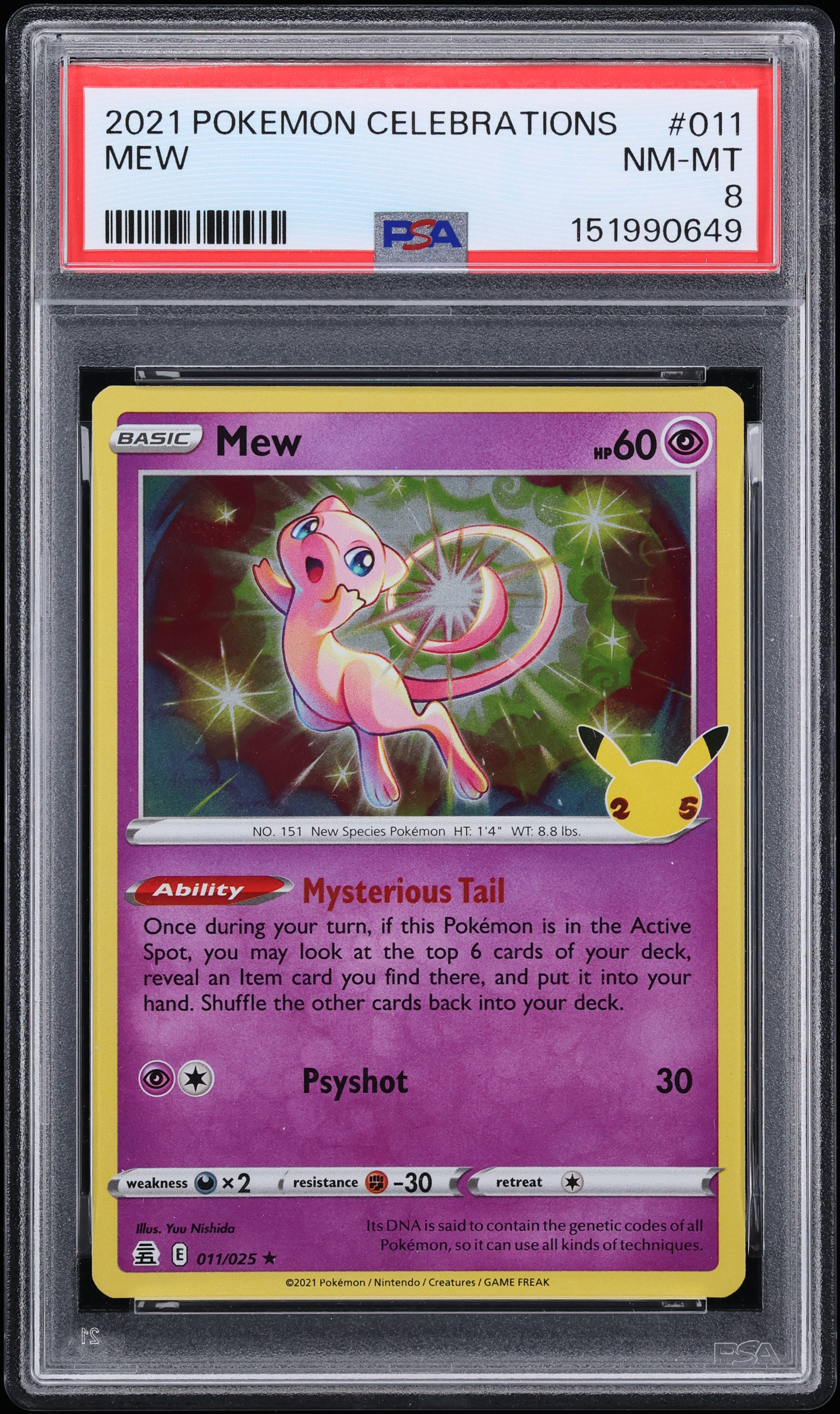 2021 Pokemon Sword & Shield Celebrations Holo Mew #11 PSA 8 NM-MT