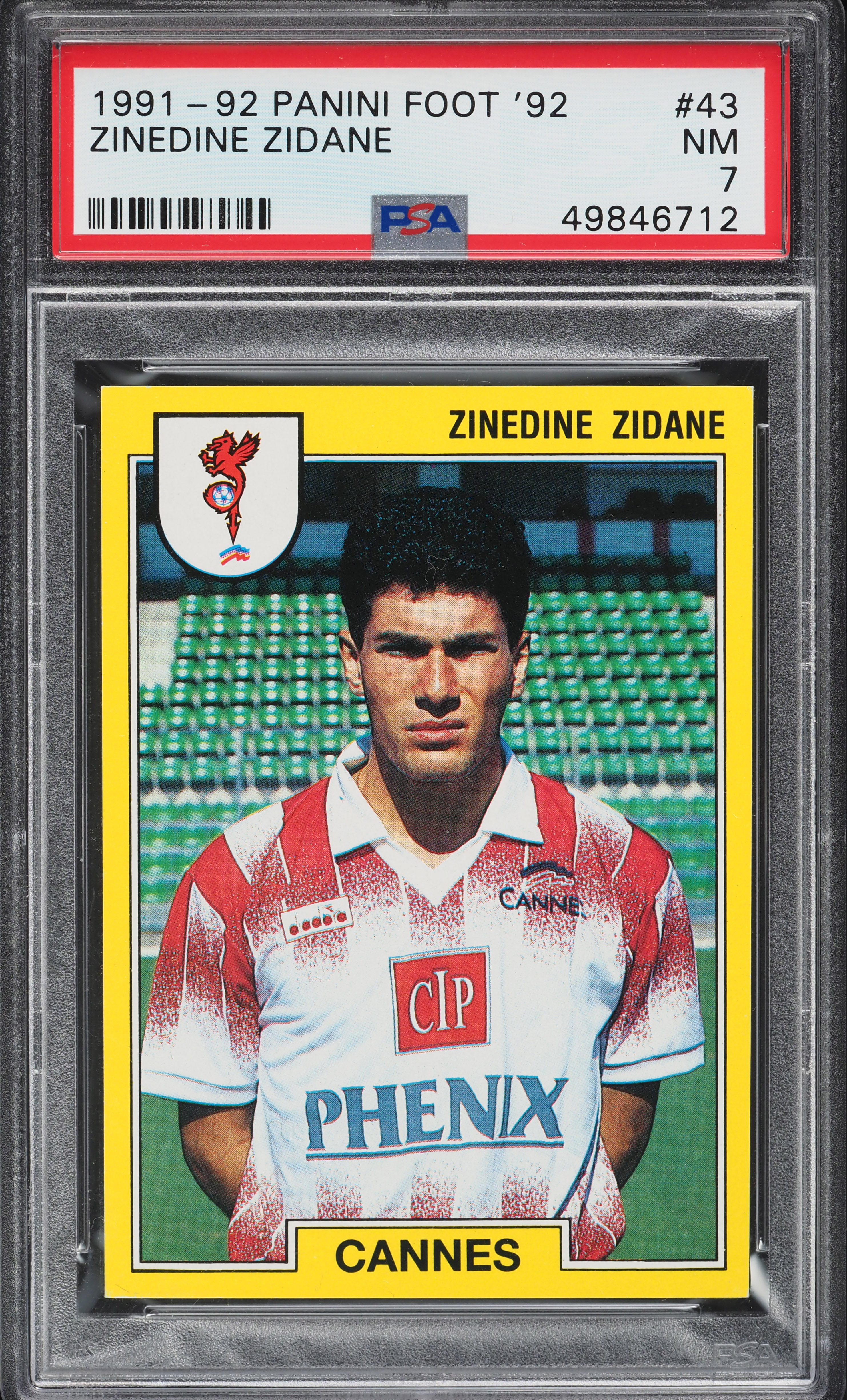 1991 Panini Foot '92 Soccer Zinedine Zidane ROOKIE #43 PSA 7 NRMT