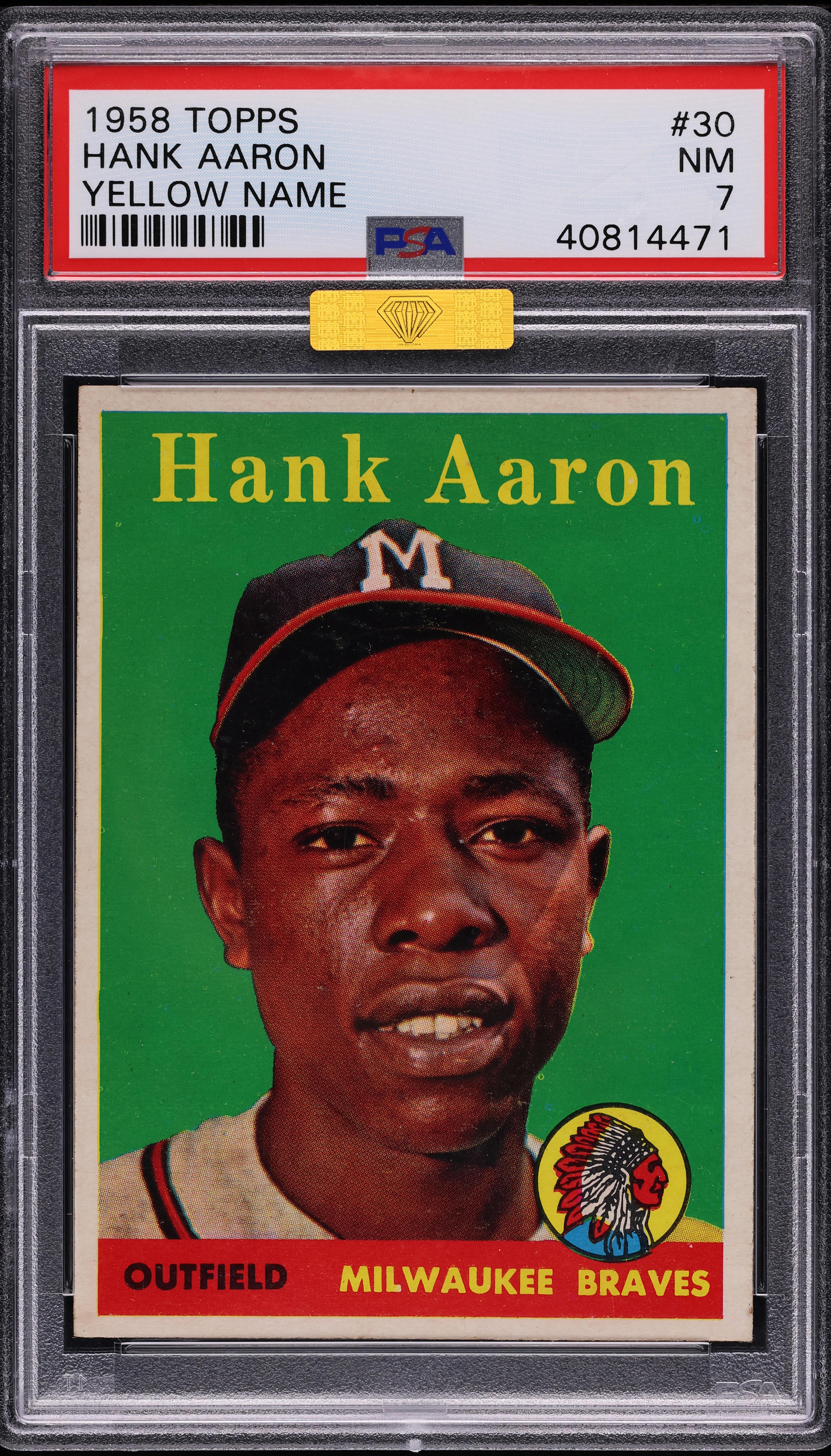 1958 Topps Hank Aaron YELLOW NAME #30 MBA PSA 7 NRMT