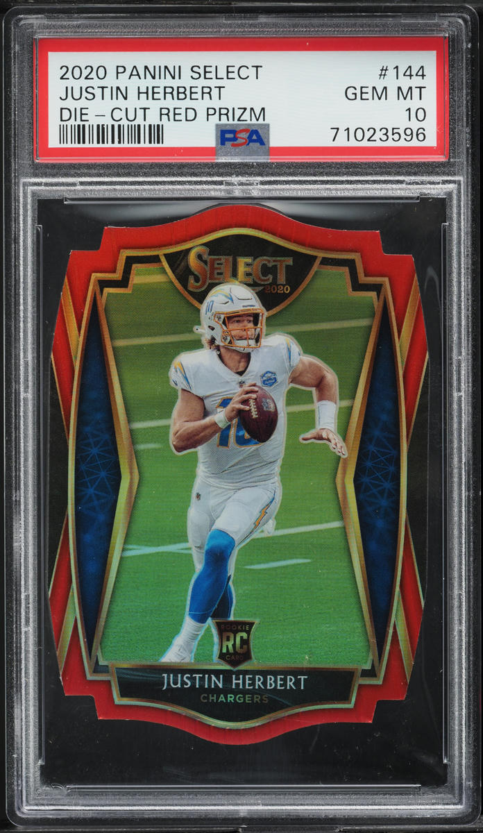 2020 Select Premier Level Red Prizm Die-Cut Justin Herbert ROOKIE #144 PSA 10