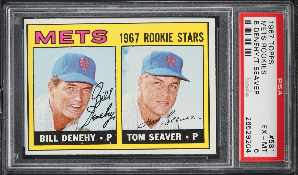 1967 Topps Mets Bill Denehy Tom Seaver ROOKIE STARS #581 PSA 6 EXMT