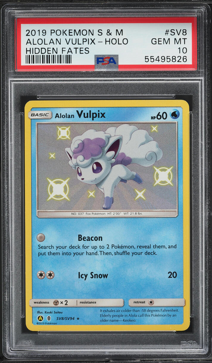 2019 Pokemon Sun & Moon Hidden Fates Shiny Alolan Vulpix #SV8 PSA 10 GEM MINT