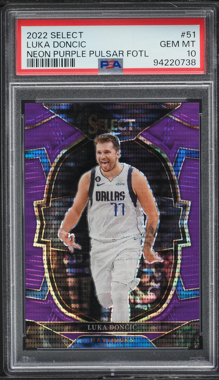 2022 Select Conourse Neon Purple Pulsar FOTL Luka Doncic 1/5 #51 PSA 10 GEM MINT