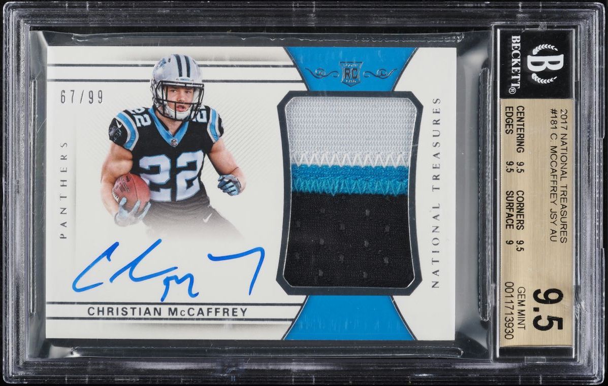 2017 National Treasures Christian McCaffrey ROOKIE PATCH AUTO /99 #181 BGS 9.5